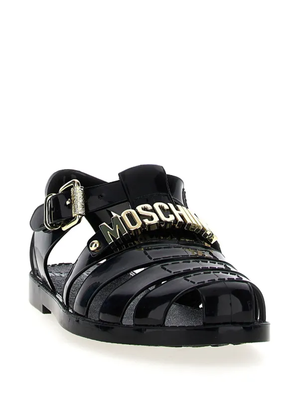 Moschino logo-lettering Jelly Sandals | Black | FARFETCH