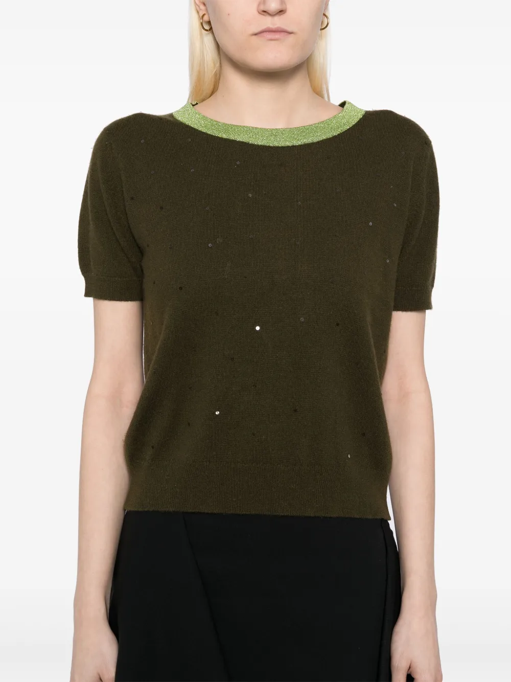 Pre-owned Chanel 1998 Short Sleeve Sweater Knit Top In Green