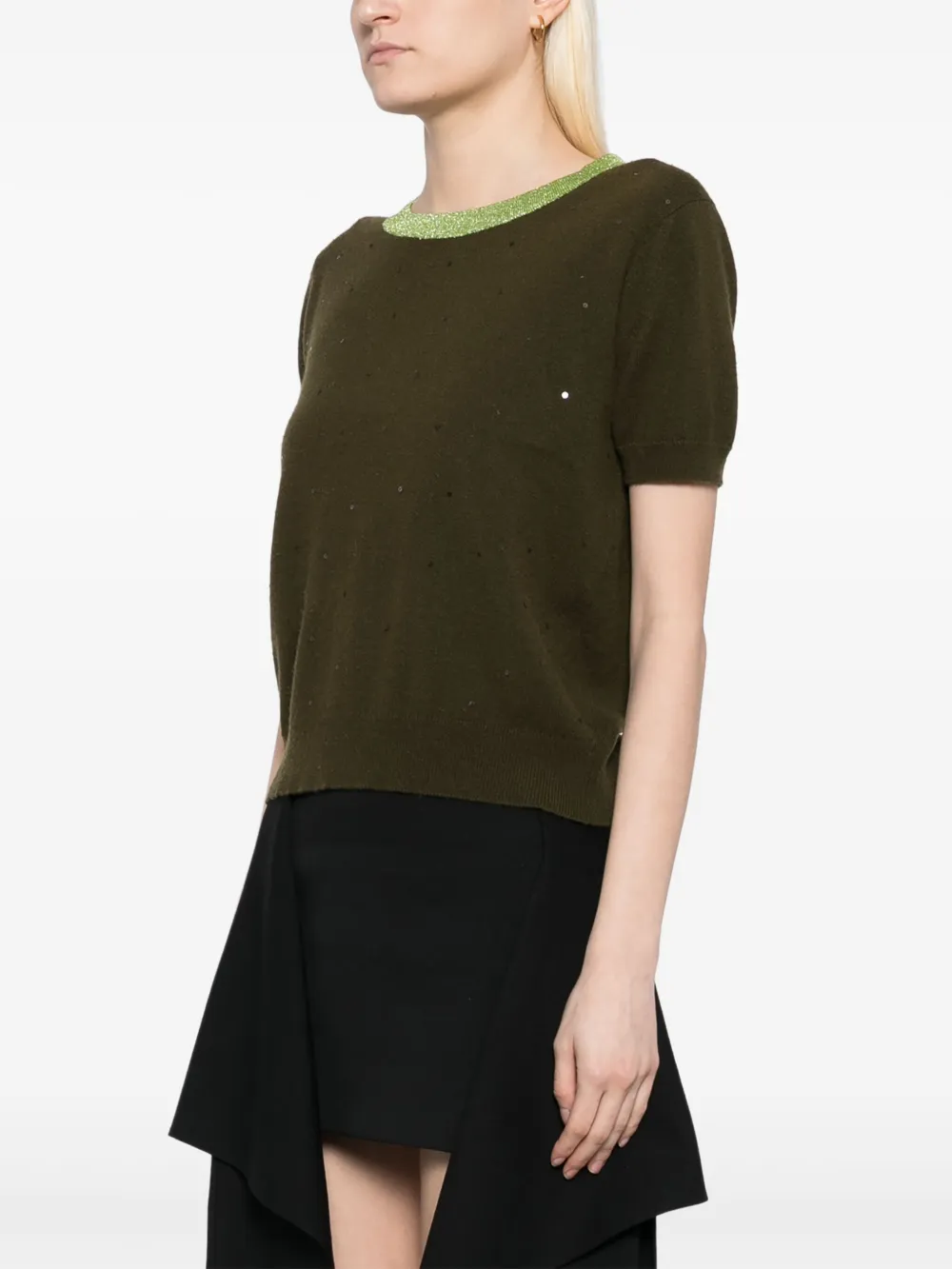 Pre-owned Chanel 1998 Short Sleeve Sweater Knit Top In Green