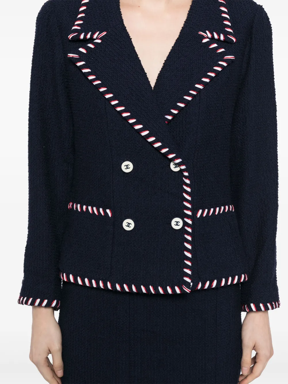Pre-owned Chanel 1994 Setup Suit Jacket Skirt In Blue