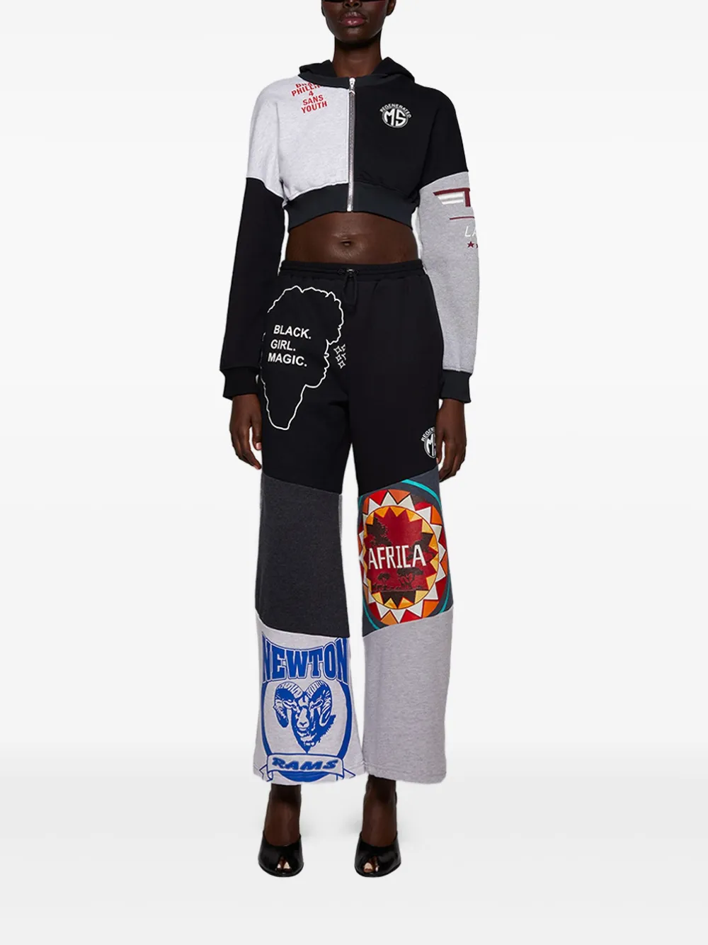 Marine Serre upcycled graphic sweat pants - Zwart