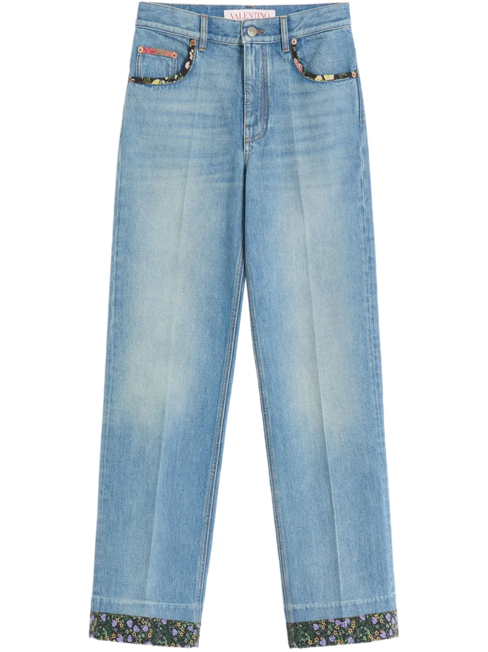 Valentino Straight-fit Denim Pants With Colorful Embellishments In Blue