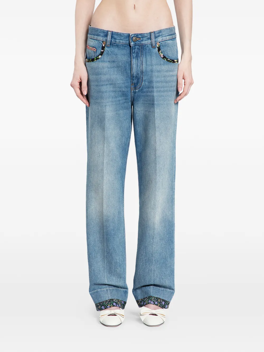 Valentino Garavani floral-trim jeans - Blau