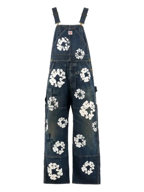 SAINT MXXXXXX wreath-print denim overalls