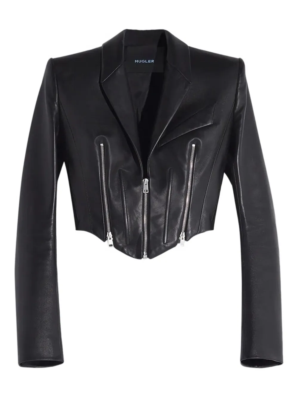 Mugler zip-detail cropped leather jacket Zwart