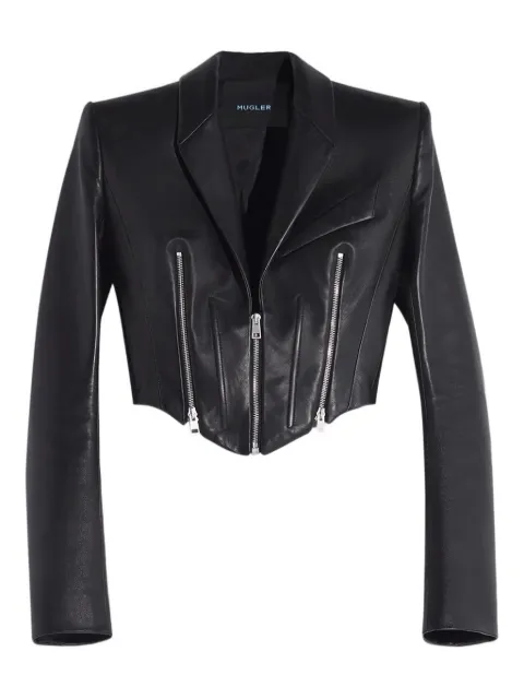 Mugler zip-detail cropped leather jacket