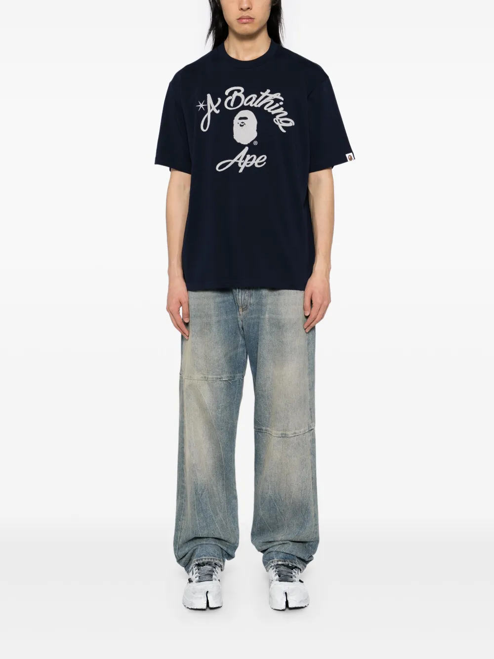 A BATHING APE College T-shirt met kettingstiksel - Blauw