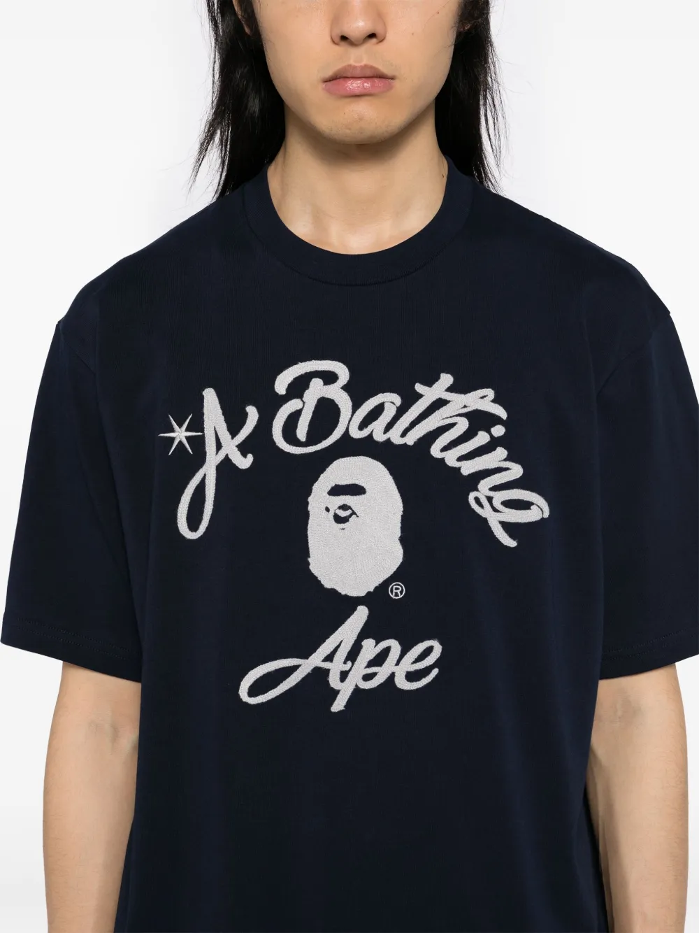 A BATHING APE College T-shirt met kettingstiksel Blauw