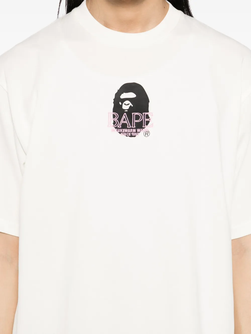 A BATHING APE T-shirt met maangezicht logo Wit