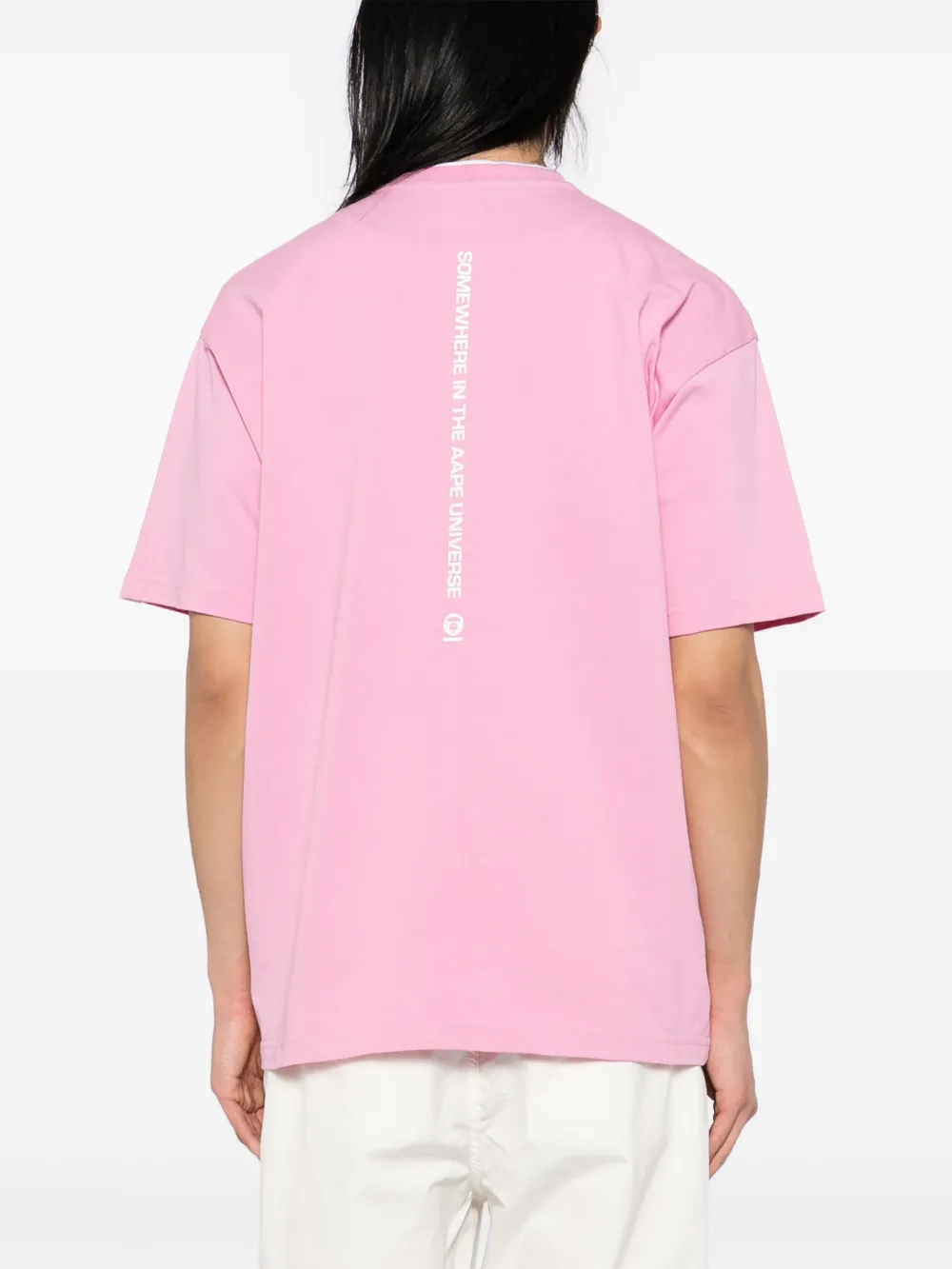 AAPE BY *A BATHING APE T-shirt met Moonface-logo Roze