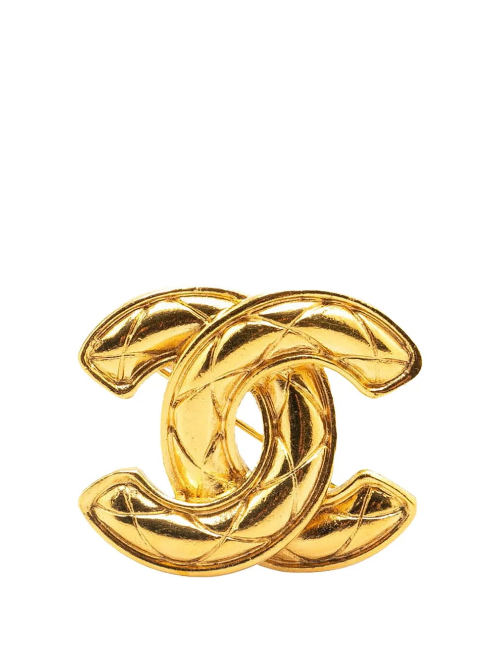 Pre-owned Chanel 1970-1980 Gold Plated Cc Quilted Brooch Costume Brooch