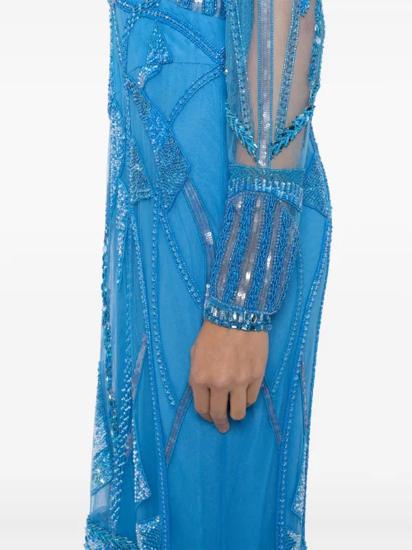 Zuhair Murad Art deco-embroidered V-neck Gown | Blue | FARFETCH BN