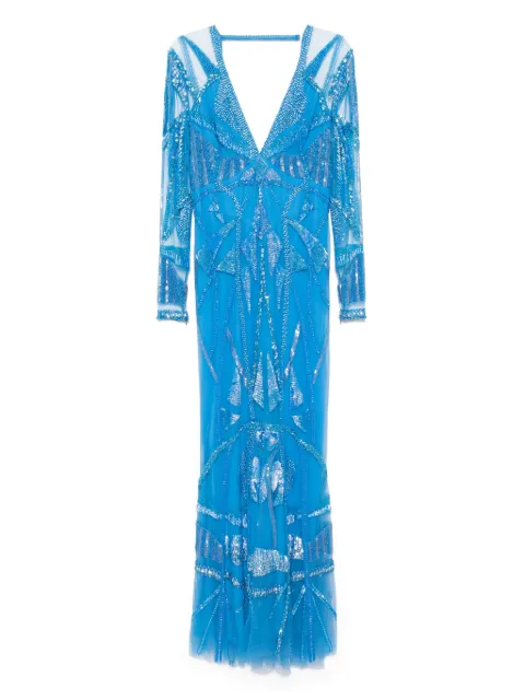 Zuhair Murad art deco-embroidered V-neck gown