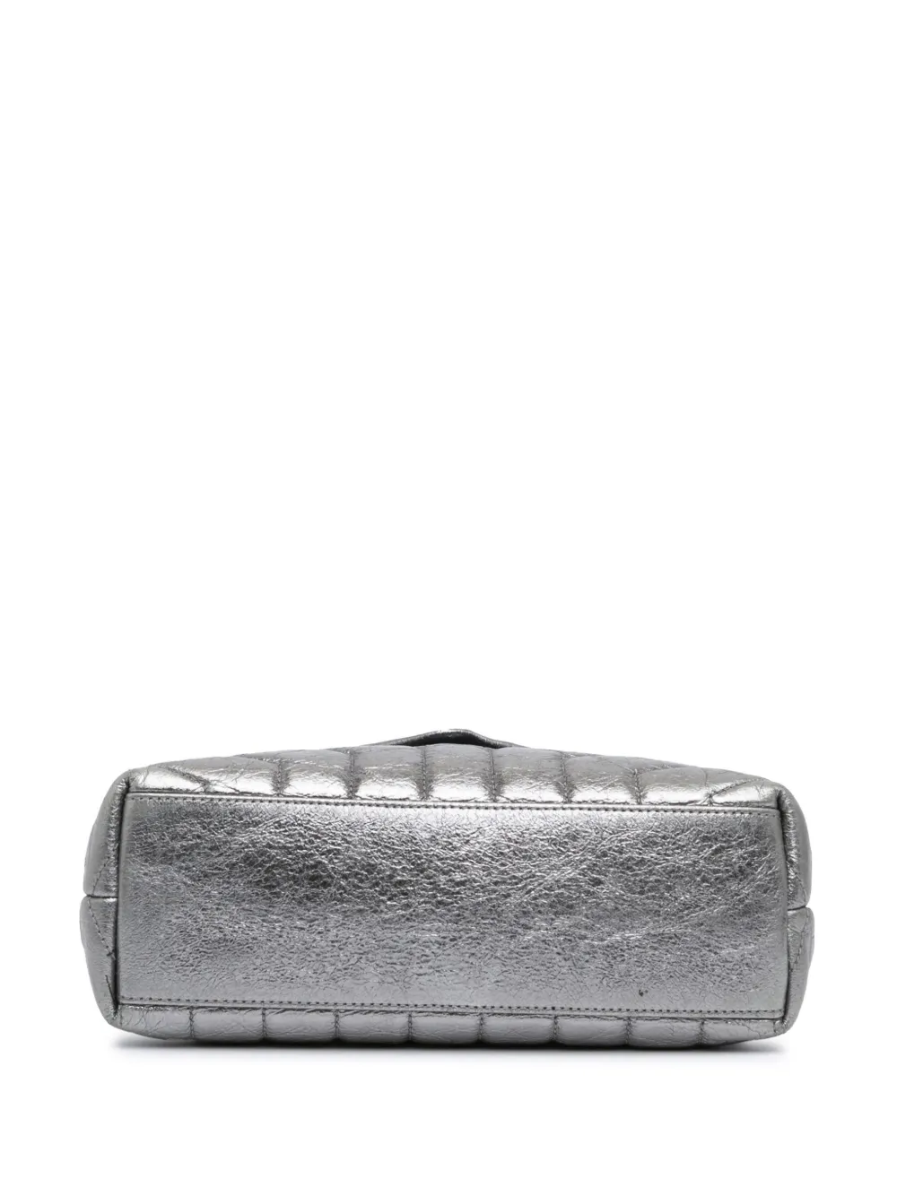 Pre-owned Saint Laurent 2018 Small Metallic Calfskin Monogram Loulou Chain Shoulder Bag In Silver