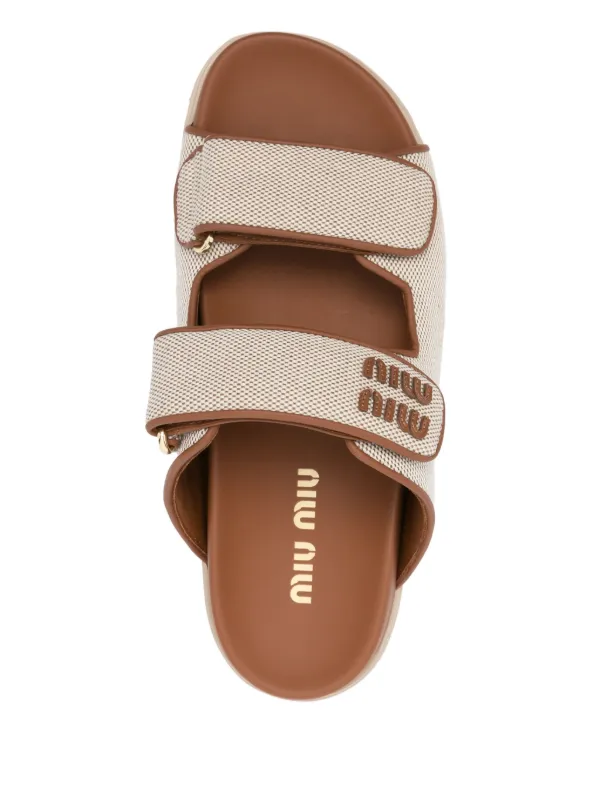 サンダル・ミュール Miu Miu LOGO RUCHES SANDALS Miu Miu logo-lettering Sandals | Neutrals | FARFETCH