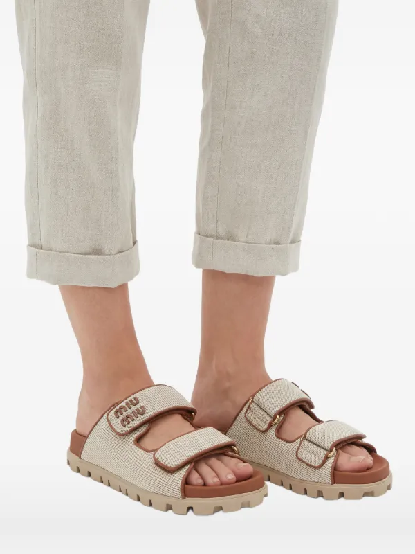 Miu Miu logo-lettering Sandals | Neutrals | FARFETCH