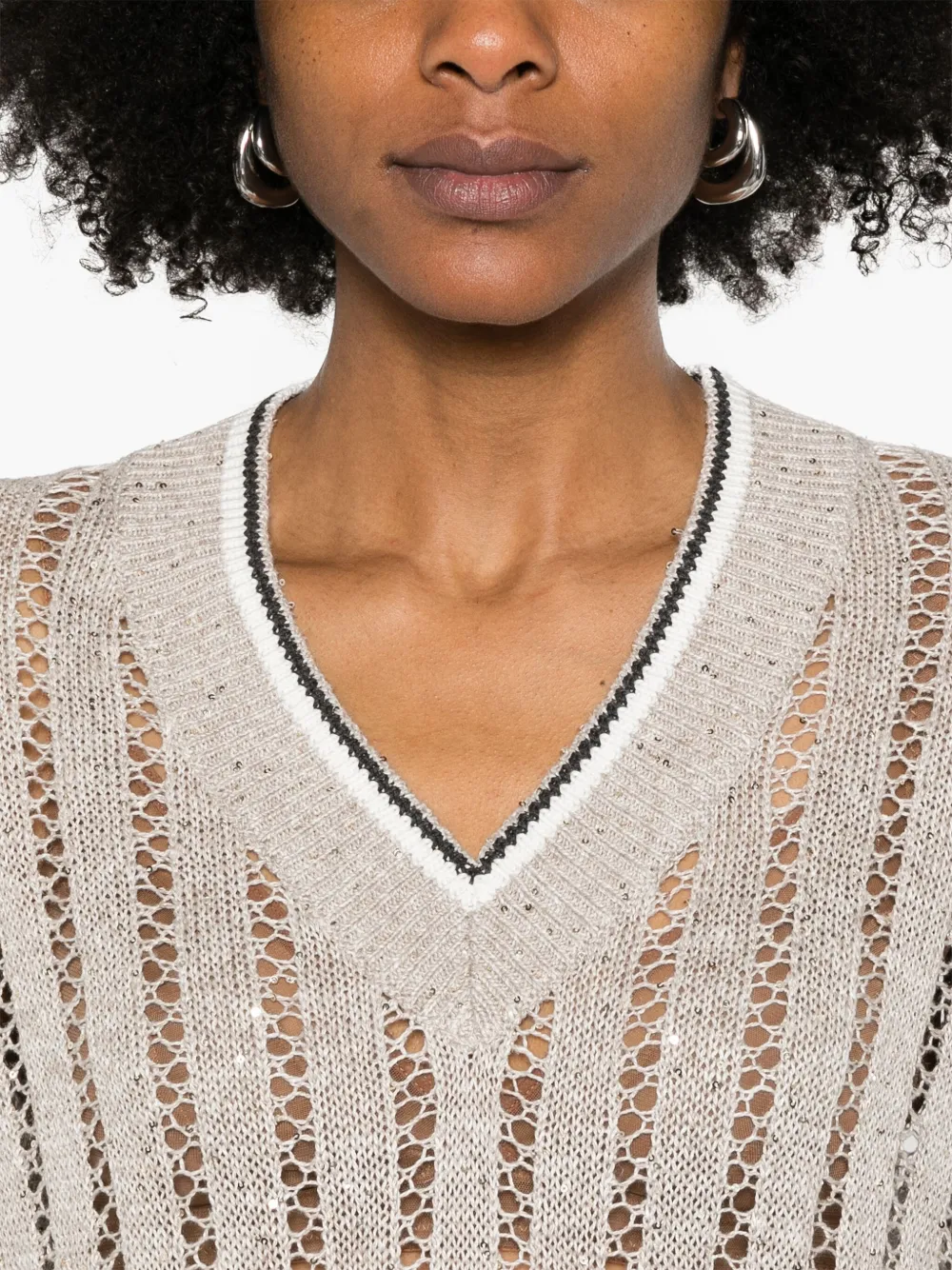 Brunello Cucinelli Trui verfraaid met pailletten Beige
