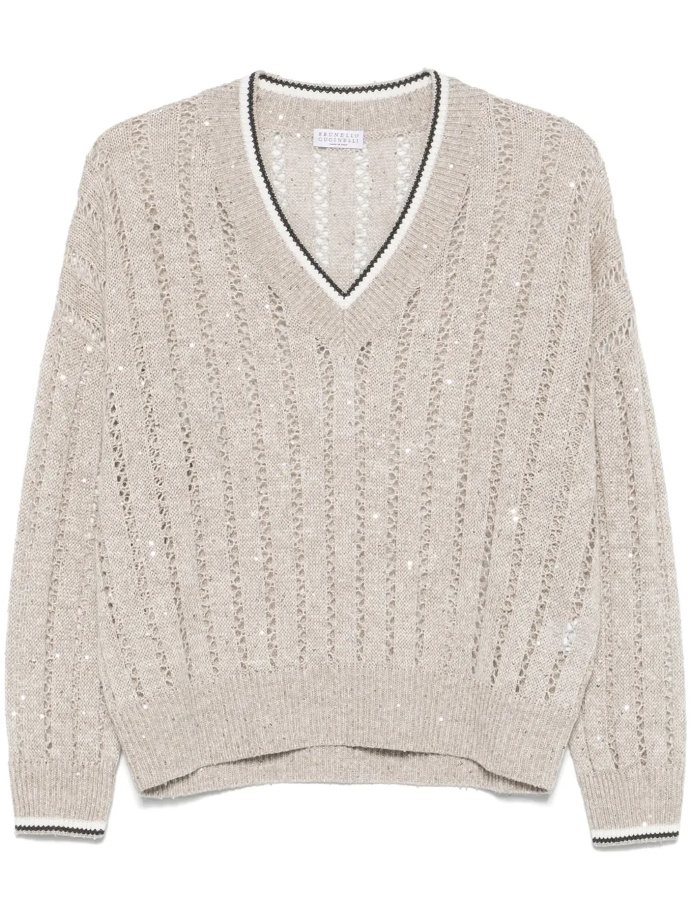 Brunello Cucinelli Trui verfraaid met pailletten Beige