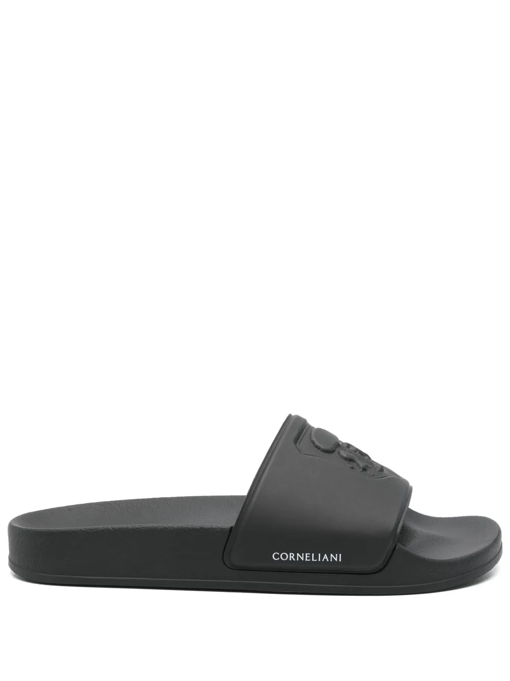Corneliani crest-embossed pool slides Black