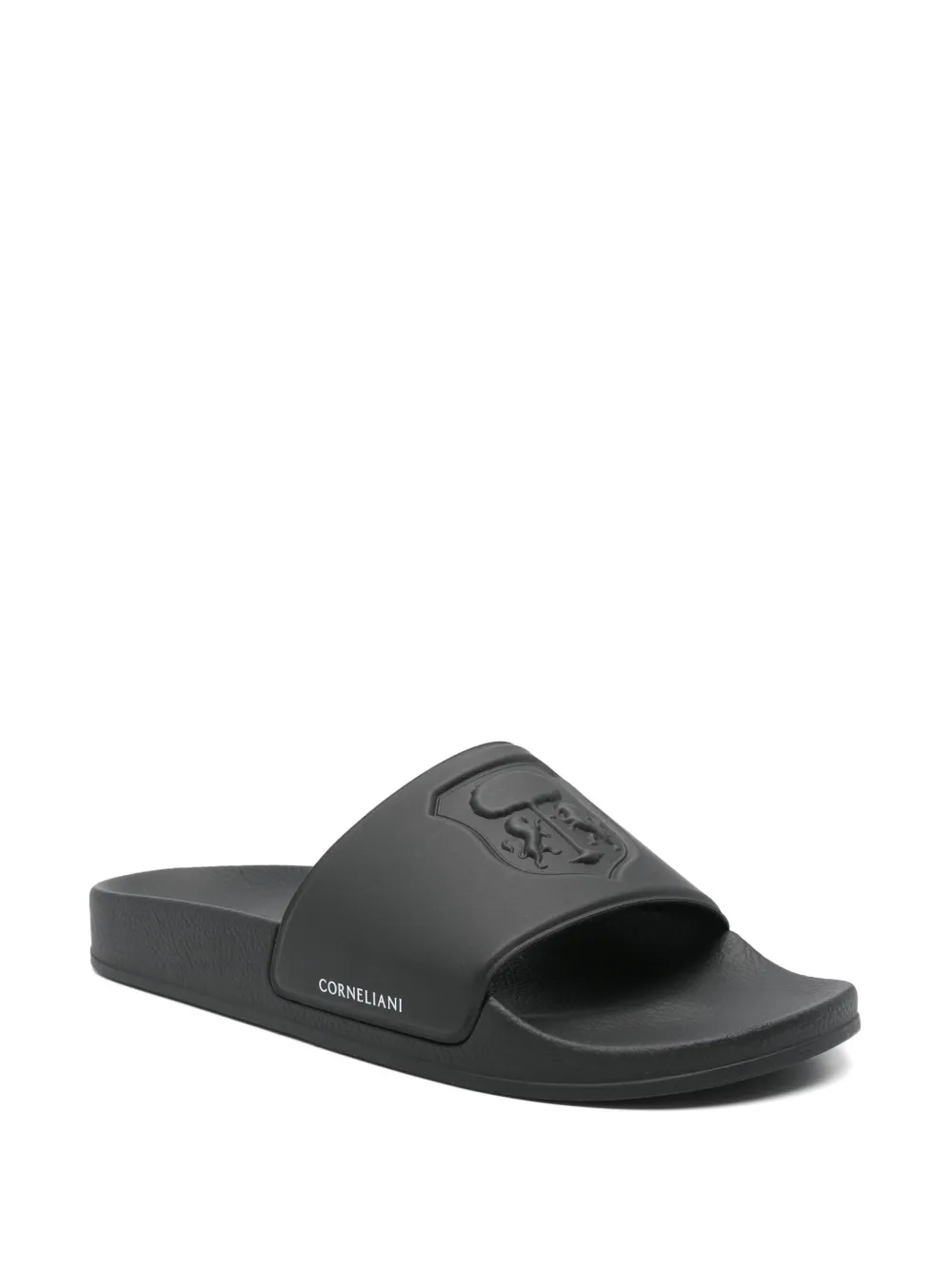 Corneliani crest-embossed pool slides Black