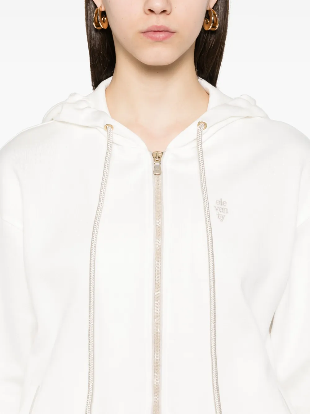 Eleventy Hoodie met geborduurd logo Wit