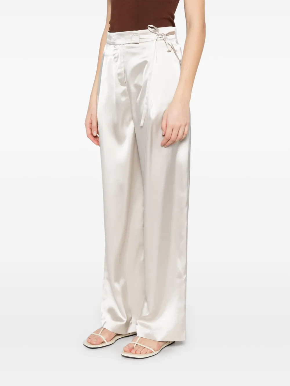 Shop Eleventy Satin Trousers In Neutrals