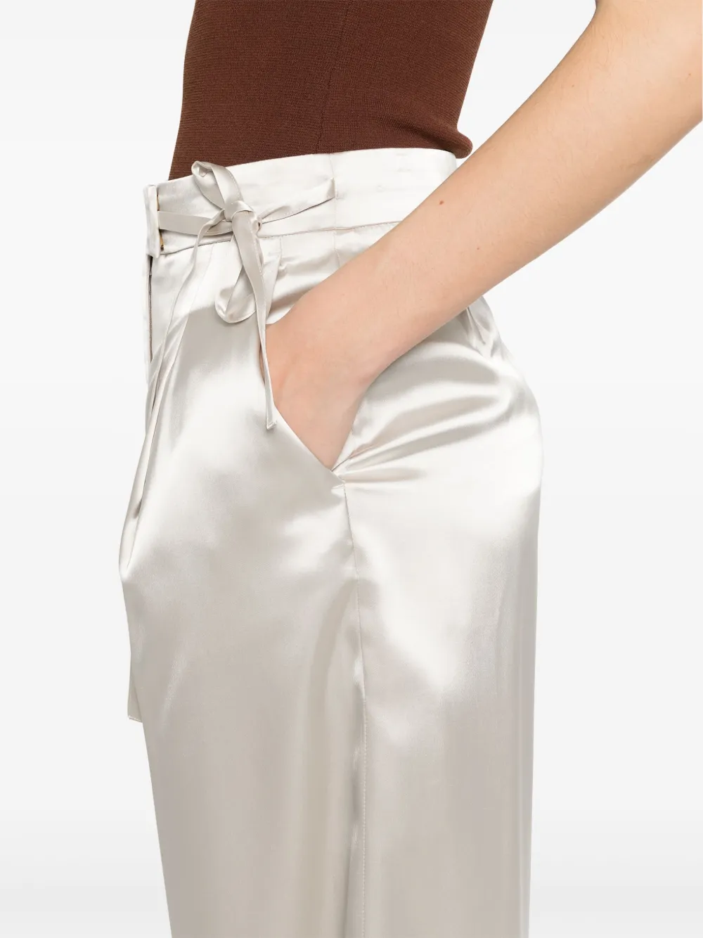 Shop Eleventy Satin Trousers In Neutrals