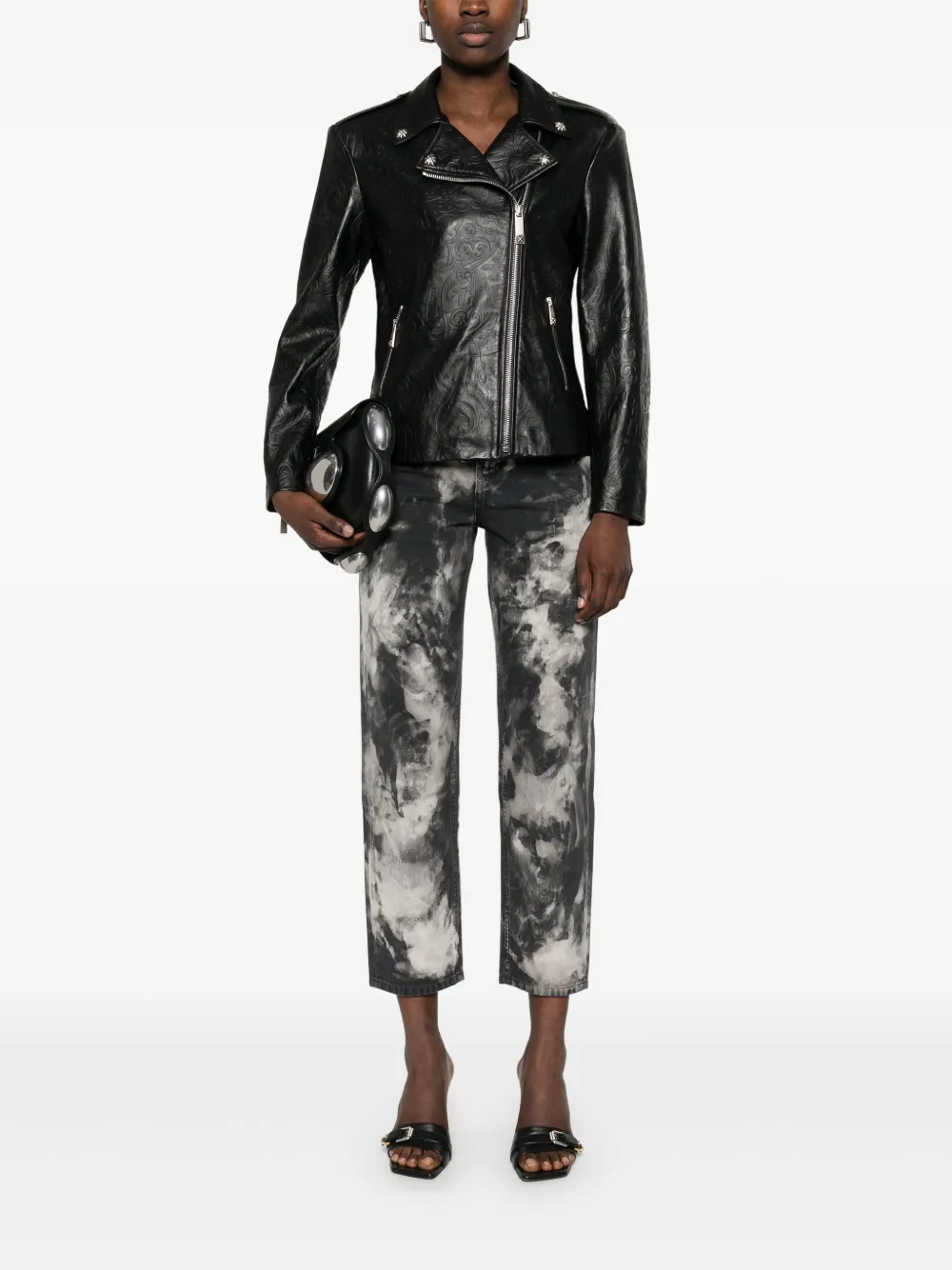 John Richmond Embossed Biker Jacket In Black