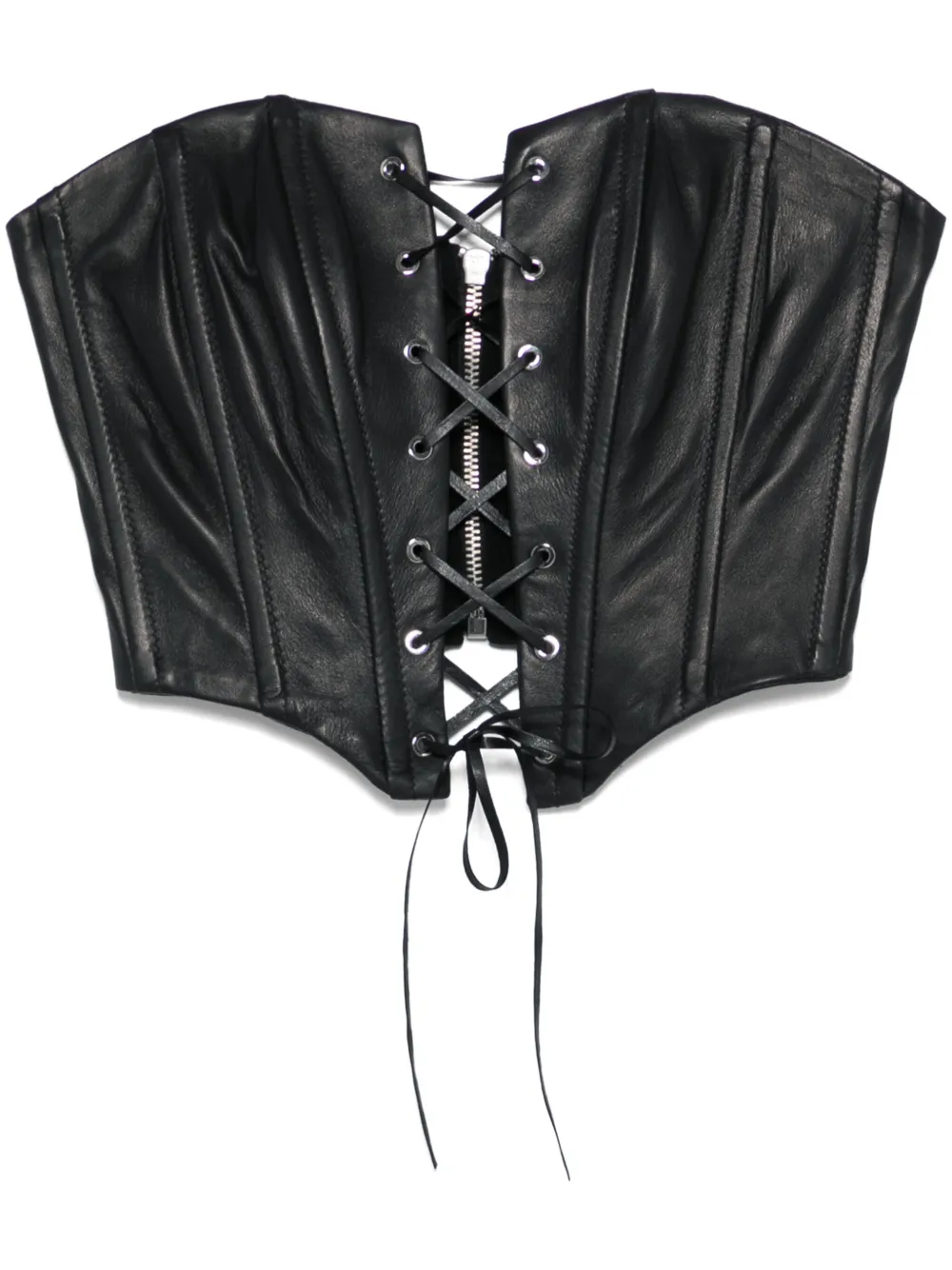 John Richmond Lace-up Leather Corset Top In Schwarz
