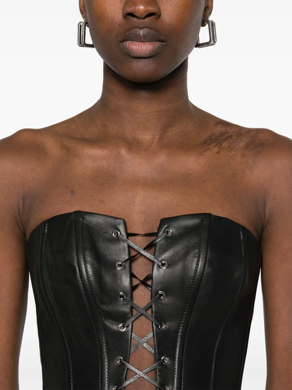 John Richmond Lace-up Leather Corset Top In Schwarz