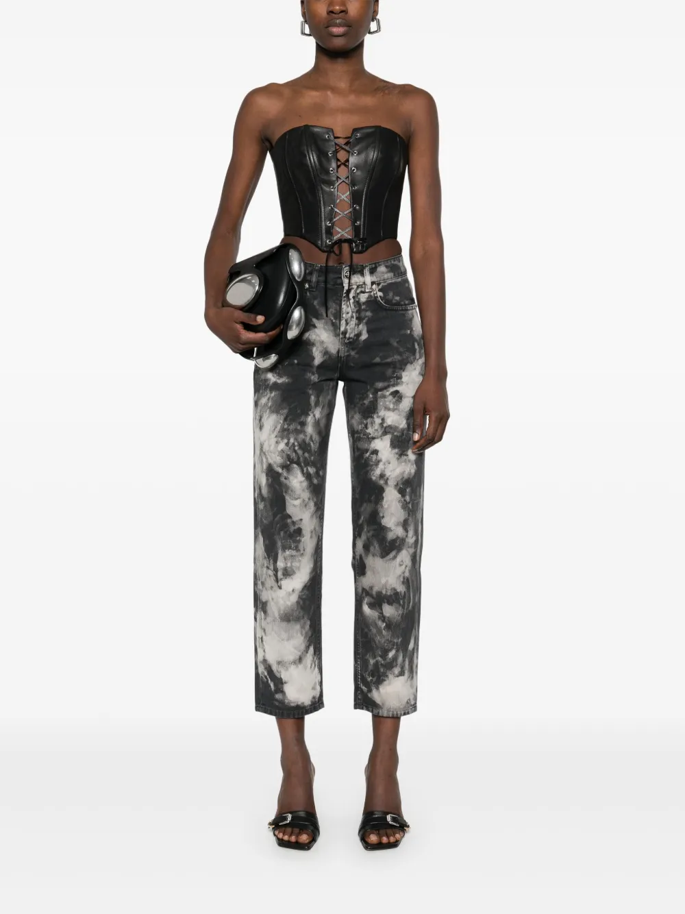 John Richmond Lace-up Leather Corset Top In Schwarz