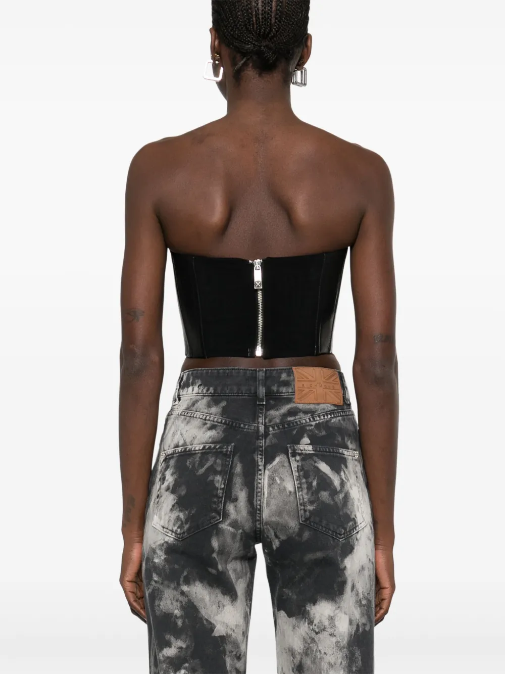 John Richmond Lace-up Leather Corset Top In Schwarz