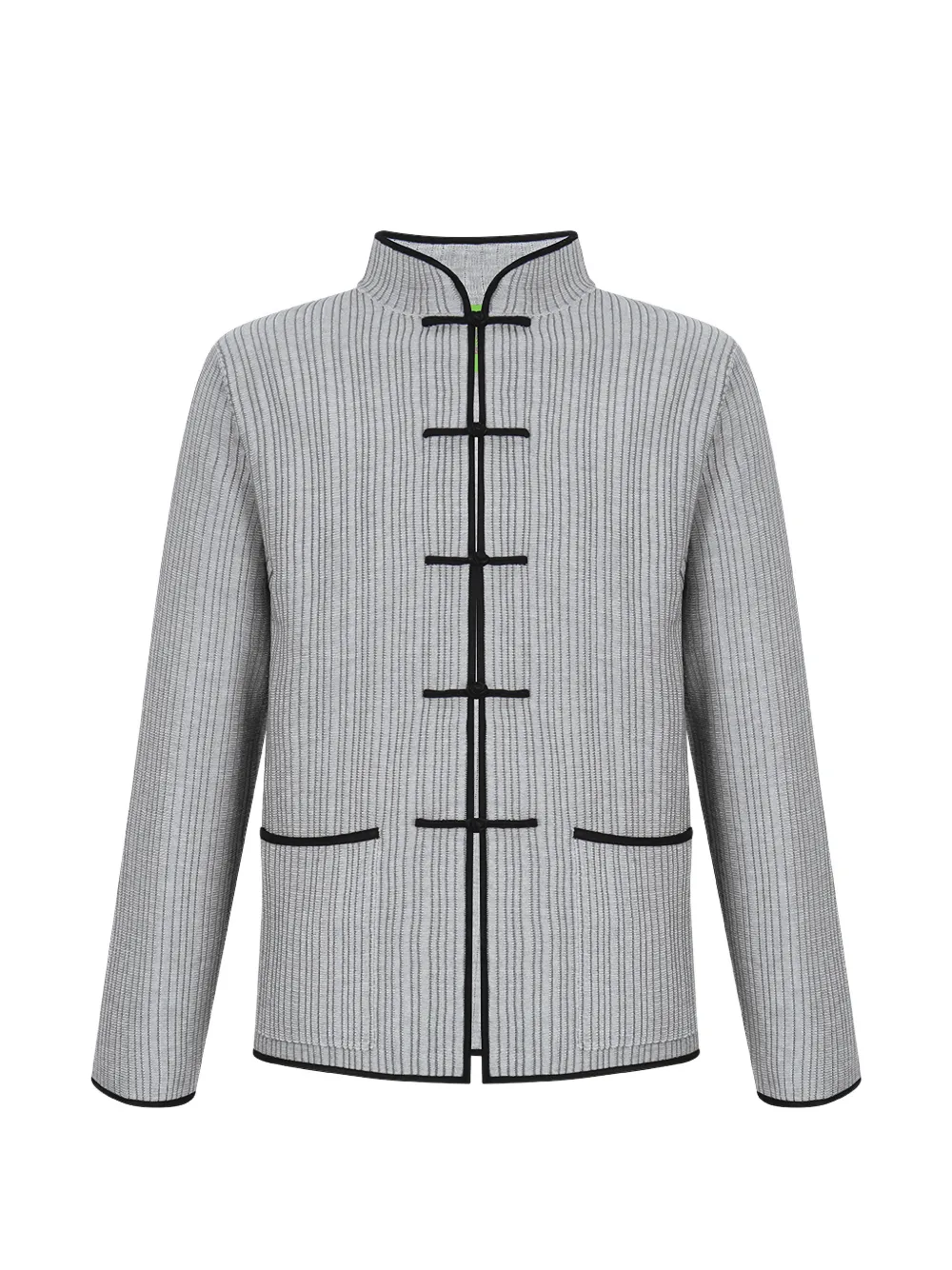 Shanghai Tang Mandarin-collar ribbed cardigan - Grey