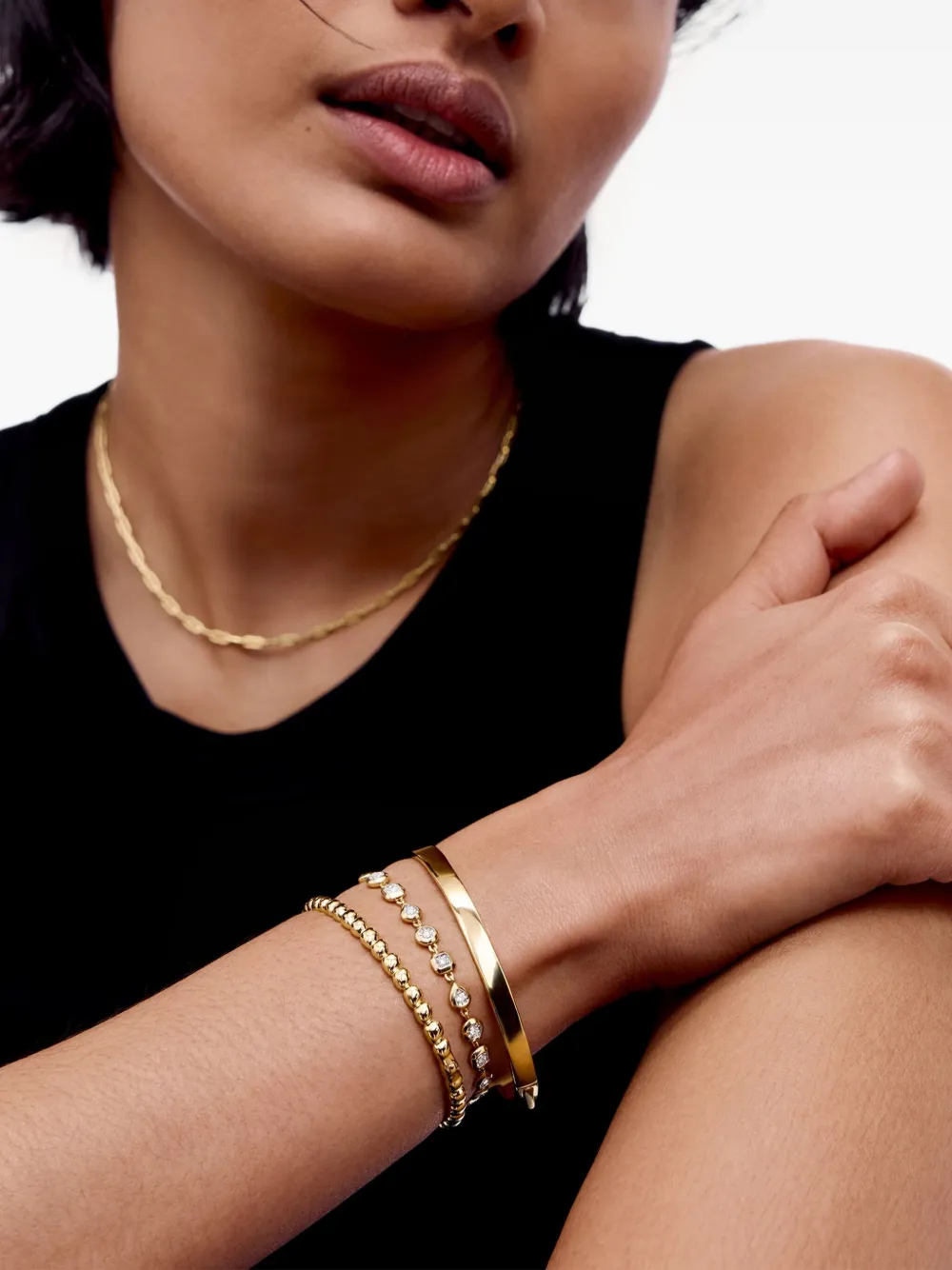 Monica Vinader Gold Bezel Diamond Chain Bracelet Lab Grown Diamond In Metallic