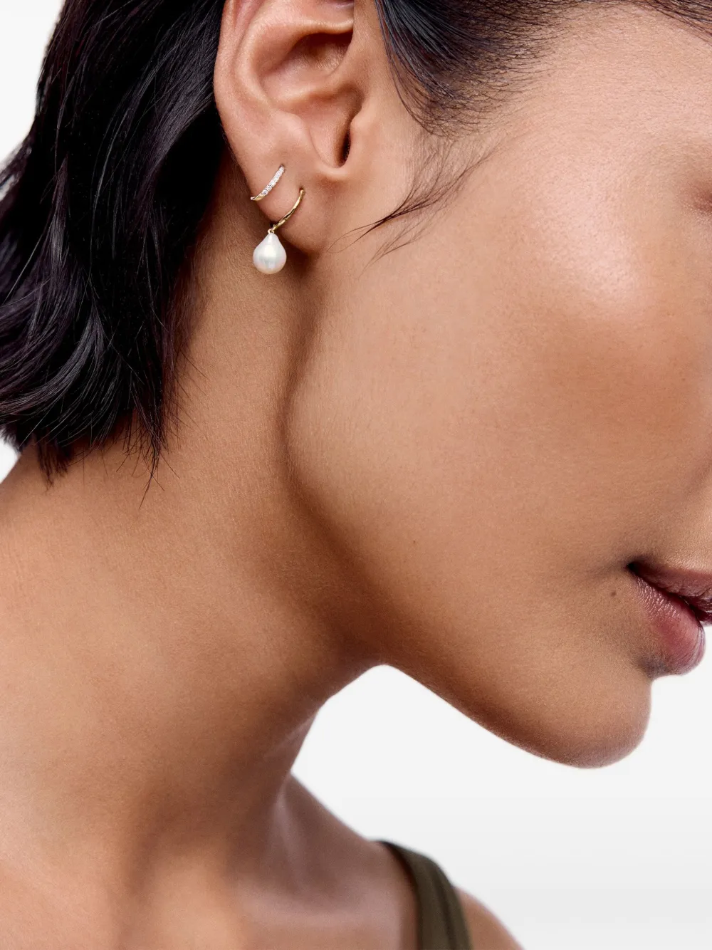 Monica Vinader Nura Baroque Pearl Drop Huggie Hoop Earrings In Gold