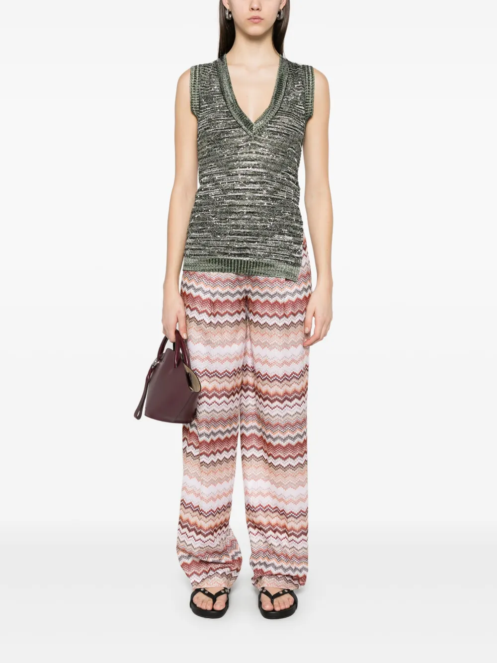 Missoni Lamé broek met zigzag-patroon - Rood