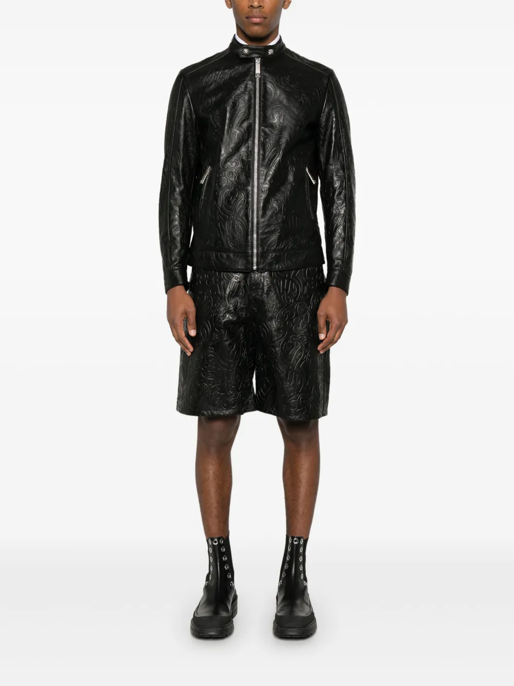 John Richmond Leren shorts - Zwart