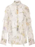 Blumarine ruffled floral-print silk blouse - White