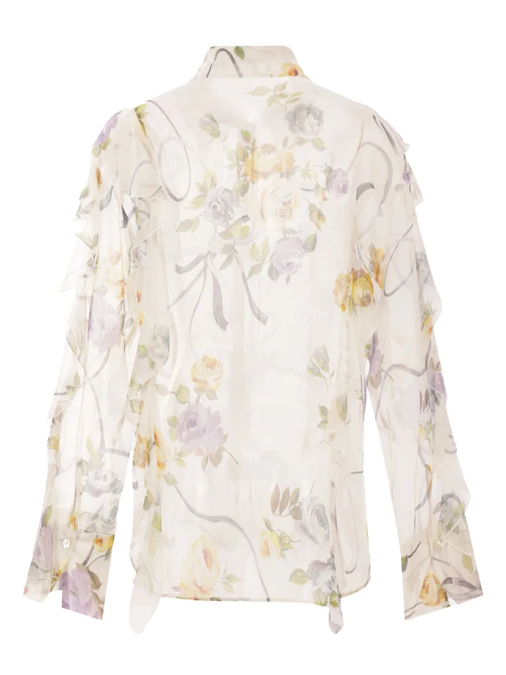 Blumarine ruffled floral-print silk blouse - Wit