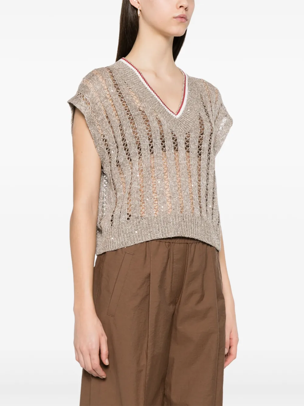 Brunello Cucinelli Geribbeld T-shirt Beige
