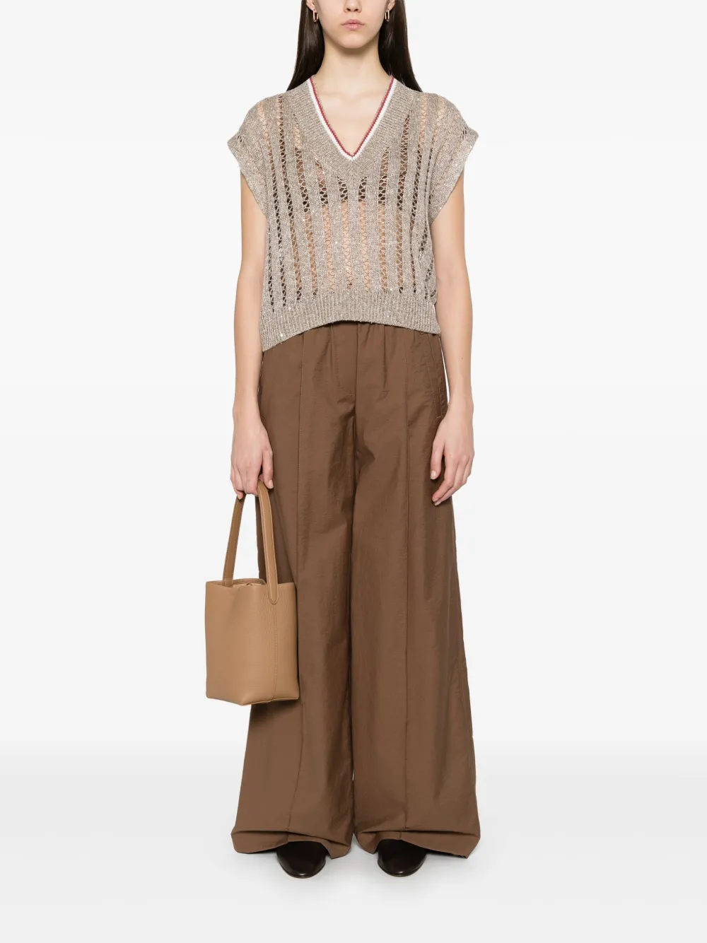 Brunello Cucinelli Geribbeld T-shirt - Beige