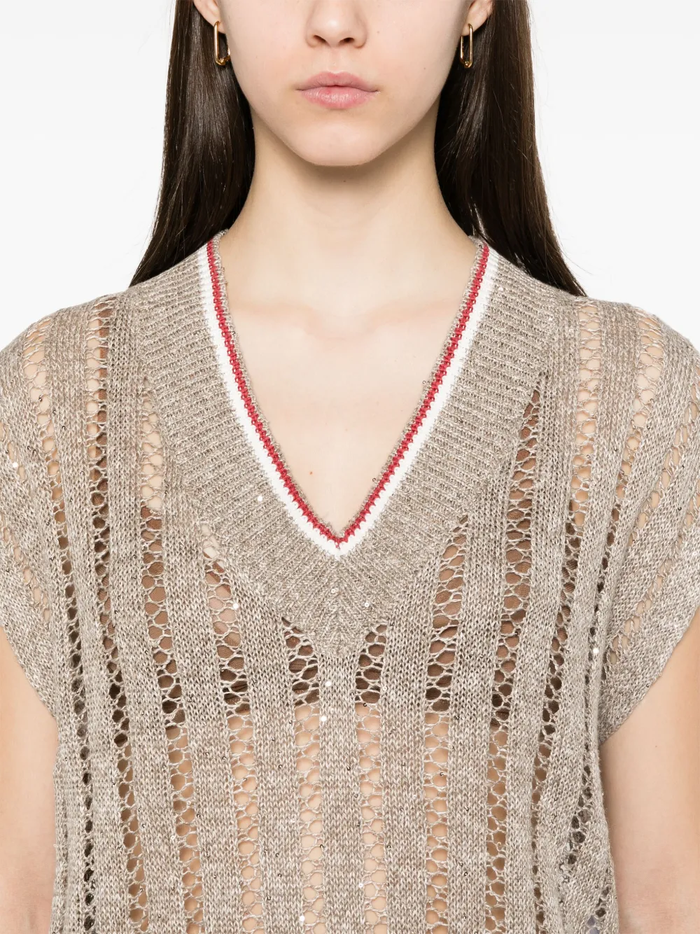 Brunello Cucinelli Geribbeld T-shirt Beige
