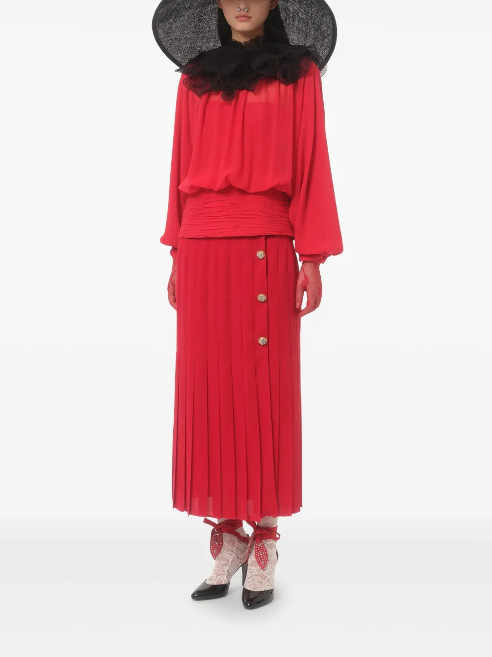 Valentino Garavani Georgette midi-rok Rood