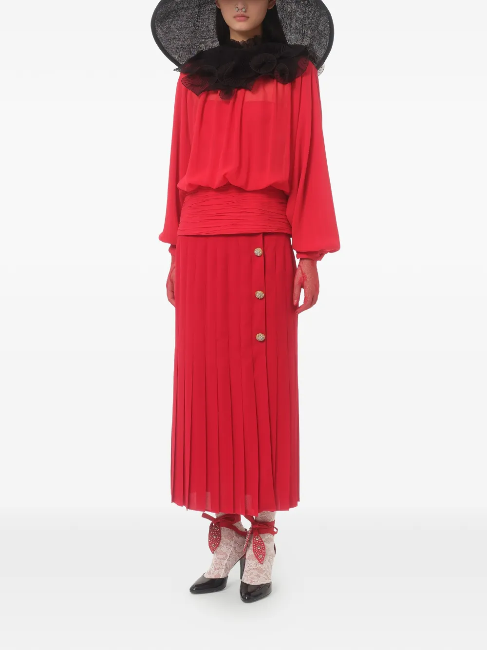 Valentino Garavani Georgette midi-rok Rood