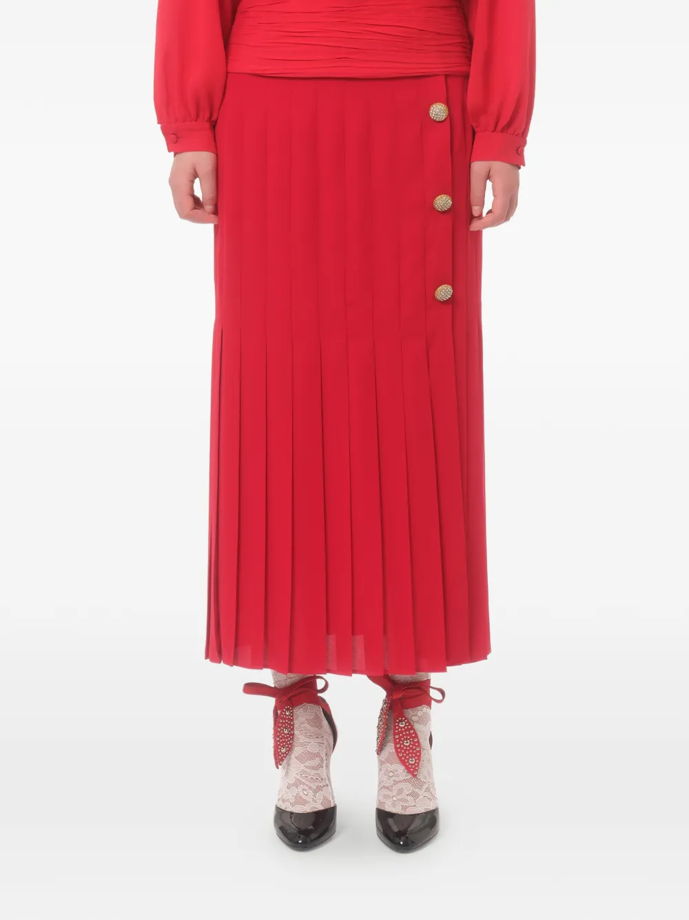 Valentino Garavani Georgette midi-rok Rood
