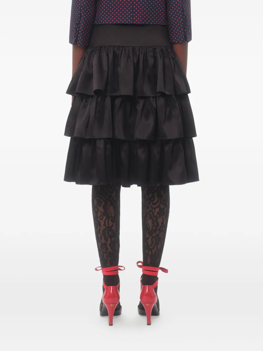 Valentino Garavani Satin Ruffle Skirt in Black, view 4