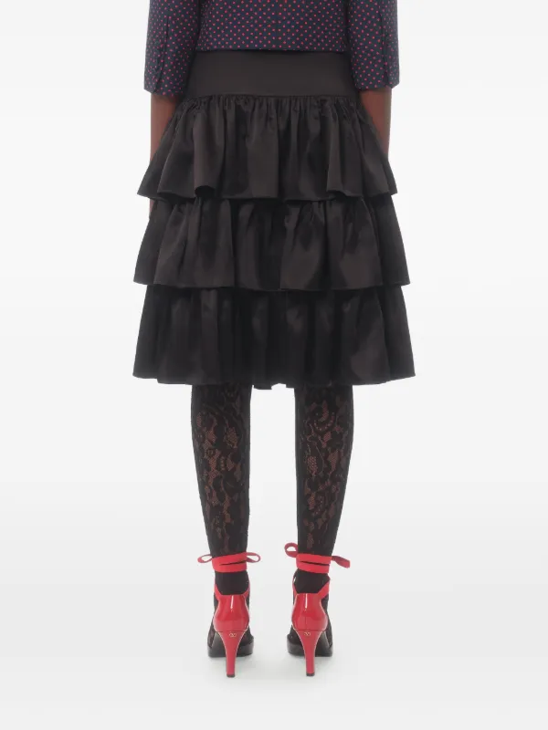 Valentino Garavani Satin Ruffle Skirt | Black | FARFETCH