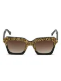 Kador Kallima leopard-print geometric sunglasses - Brown