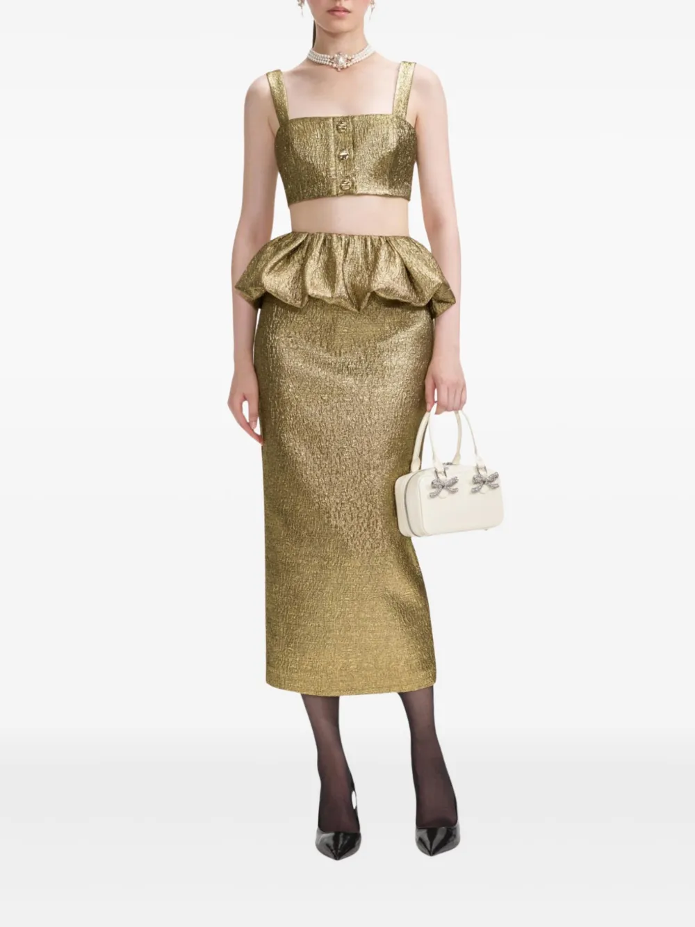 Self-Portrait jacquard midi skirt - Goud