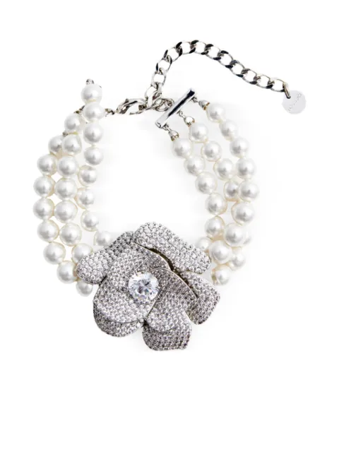 Self-Portrait pulsera con perlas artificiales y aplique floral